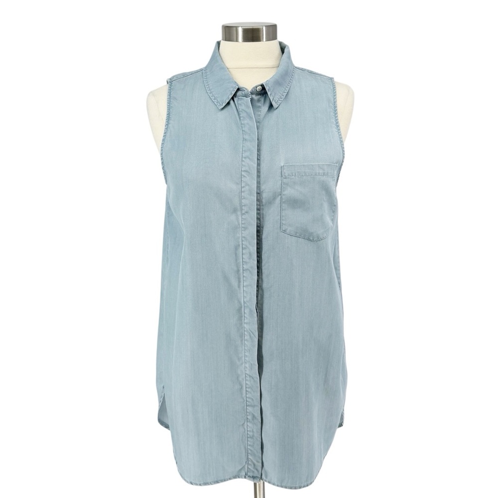 HINGE Sleeveless Tencel Chambray Button-Up Top M